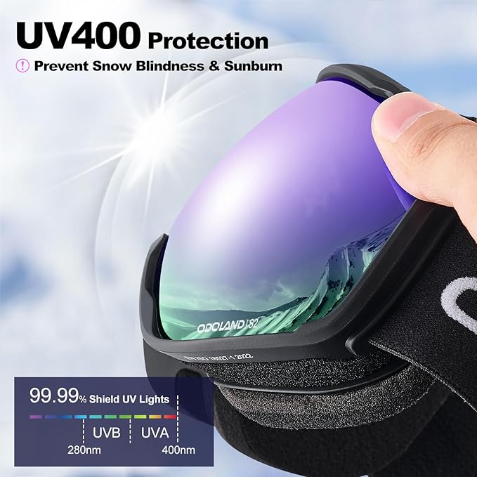 Odoland Snow Ski Goggles S2 Double Lens Anti-Fog OTG Windproof UV400 Eyewear for Men, Women and Youth-Skiing Snowboarding