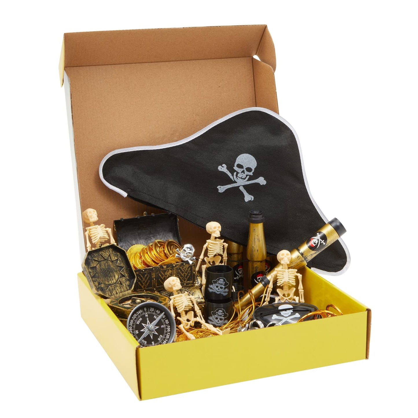 Juvale 100 Piece Set Pirate Birthday Party Supplies for Kids, Hat, Patch, Compass, Coins, Toys and Accessories for Party Favors