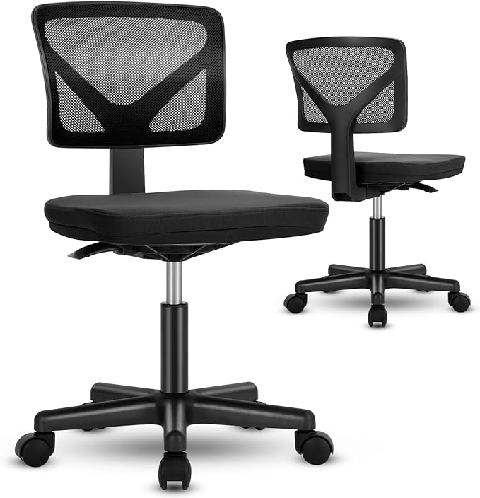 DUMOS Armless Desk Chairs Set of 2, Ergonomic Adjustable Home Office Swivel Rolling Task Chair No Arms, Comfy Mesh Mid Bac...