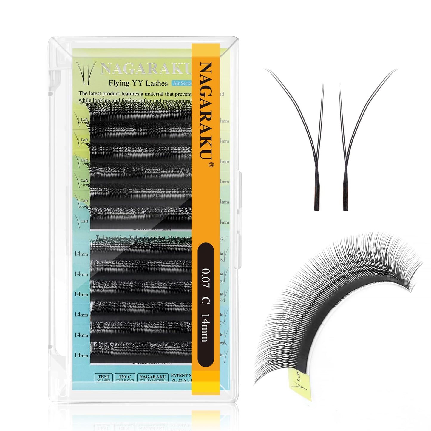 NAGARAKU Flying YY Eyelash Extensions Supplies y lash 0.07mm C curl 14mm Premade Fans 4D Russian Volume Y Shape Faux Mink Matte
