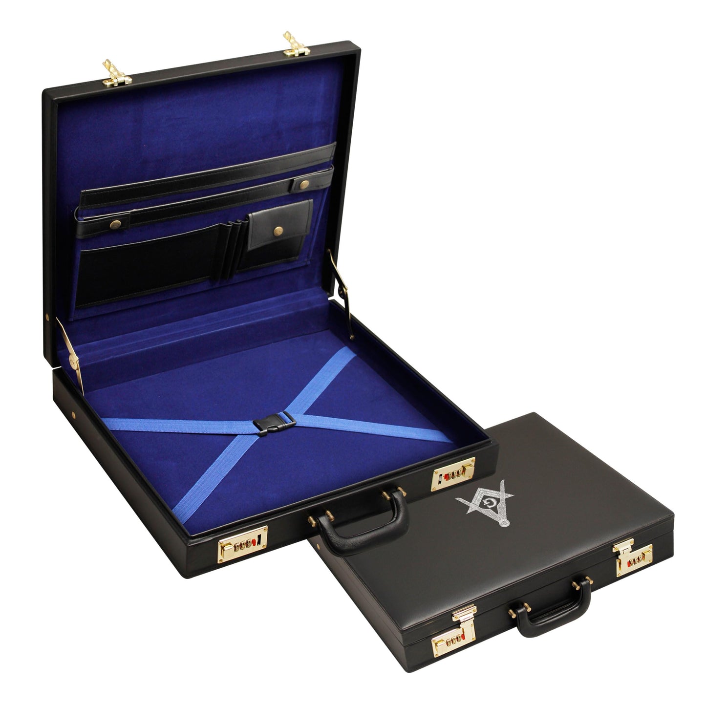 Premium Masonic Regalia Provincial Apron Hard Briefcase Myler Machine Embroidery– Black Imitation Leather Hard Case with Square Compass G Emblem (Silver) | Freemason Bags & Storage Case