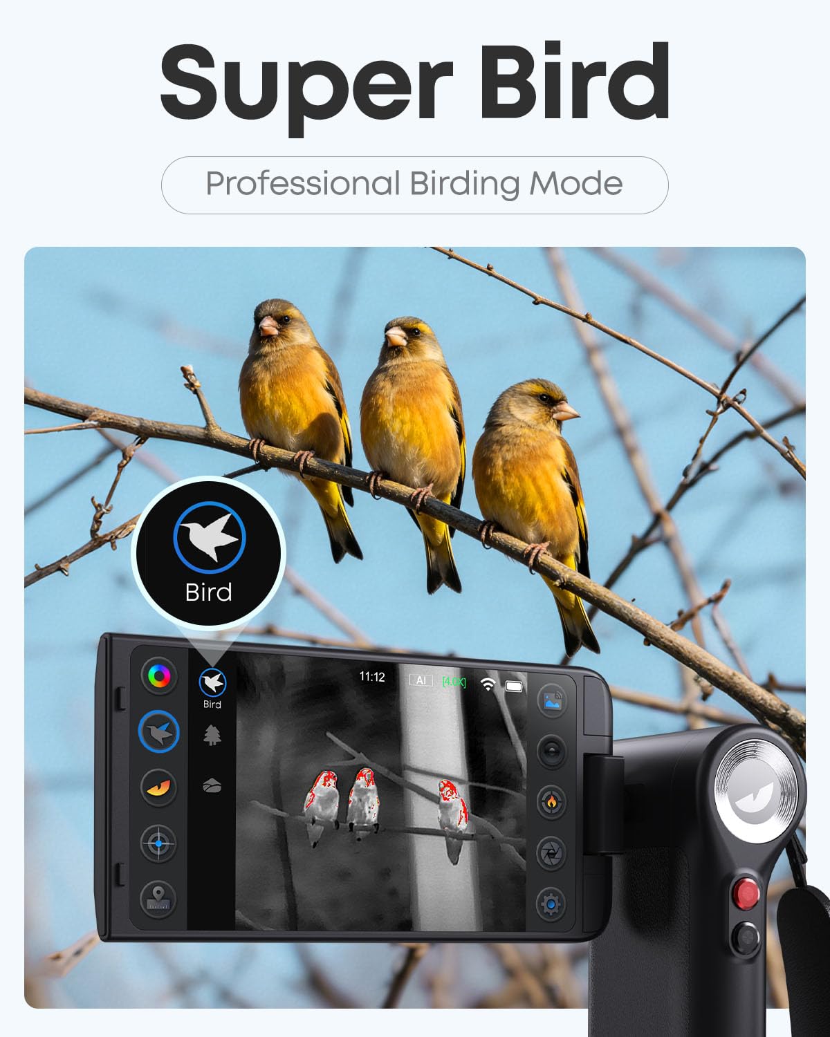Thermal Master DV2 - Birding Thermal Monocular, 1093 Yards Night Vision Infrared Camera with 50Hz, 15mK NETD, 5'' Rotatable Screen, 256x192 Ir Resolution, 10mm Manual Len, Wildlife Observation, Black