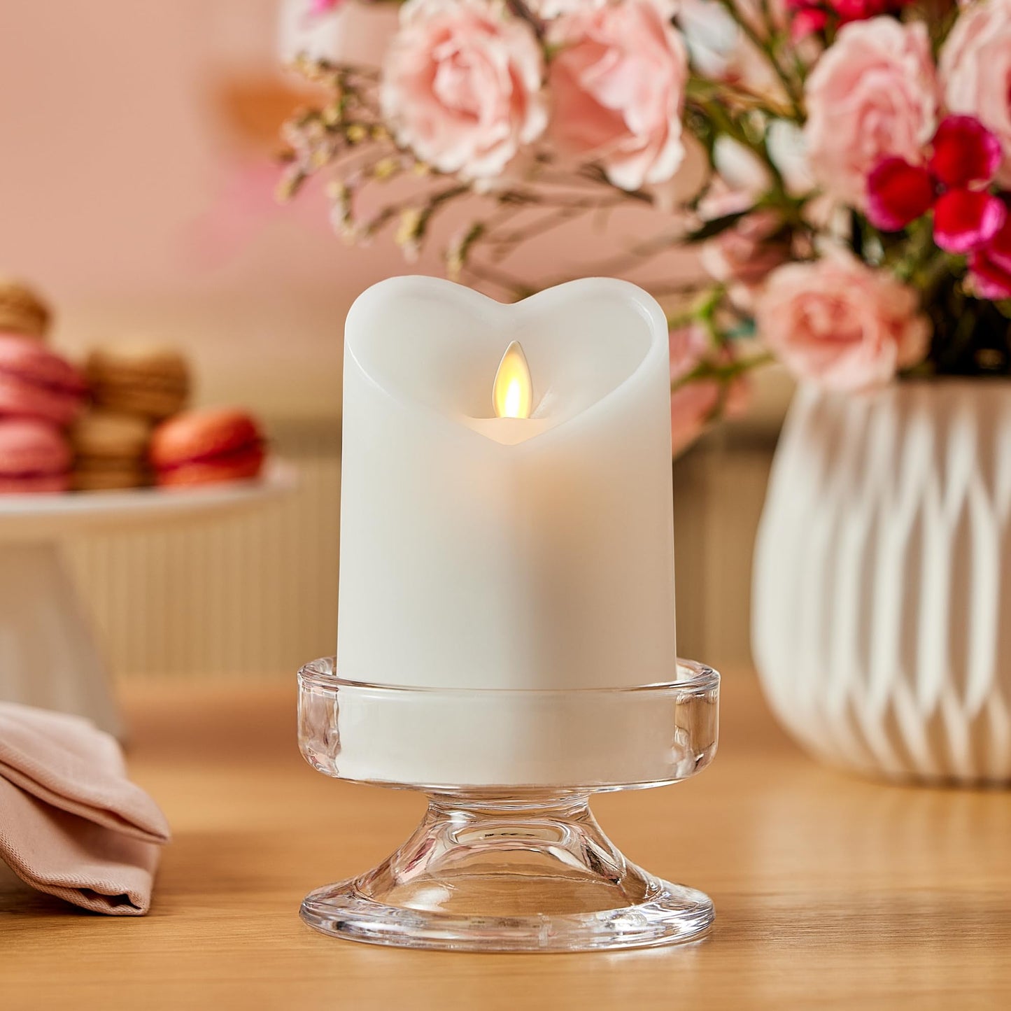 Luminara White Heart Shaped Pillar Candle - Flickering Real-Flame Technology - Remote Ready - Romantic Valentine's Collection - 3.5" x4.5"