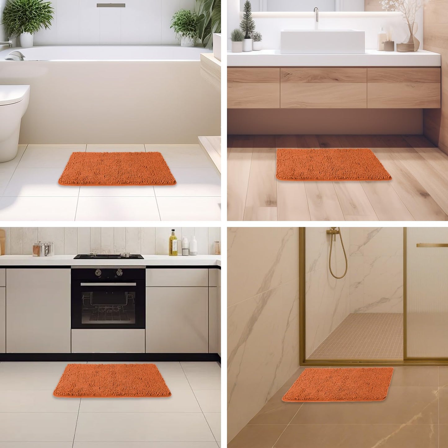 PureSwan Burnt Orange Bathroom Rugs – Absorbent and Washable Bath Mat, Non-Slip, Thick Soft Chenille Bath Rugs for Bathroom Floor, Shower, Sink - 17" x 24"