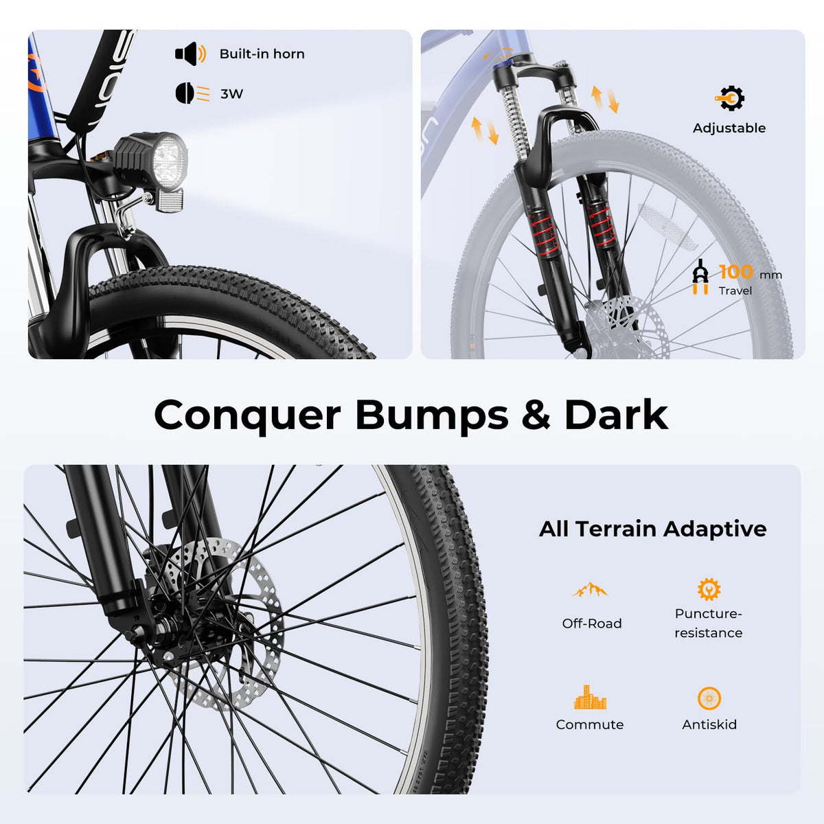 Jasion EB5 Electric Bike for Adults with Peak 750W Brushless Motor, 40Miles 20MPH Commuting Electric Mountain Bike with 360Wh Removable Battery, 7-Speed, 26" Tires and Front Fork Suspension