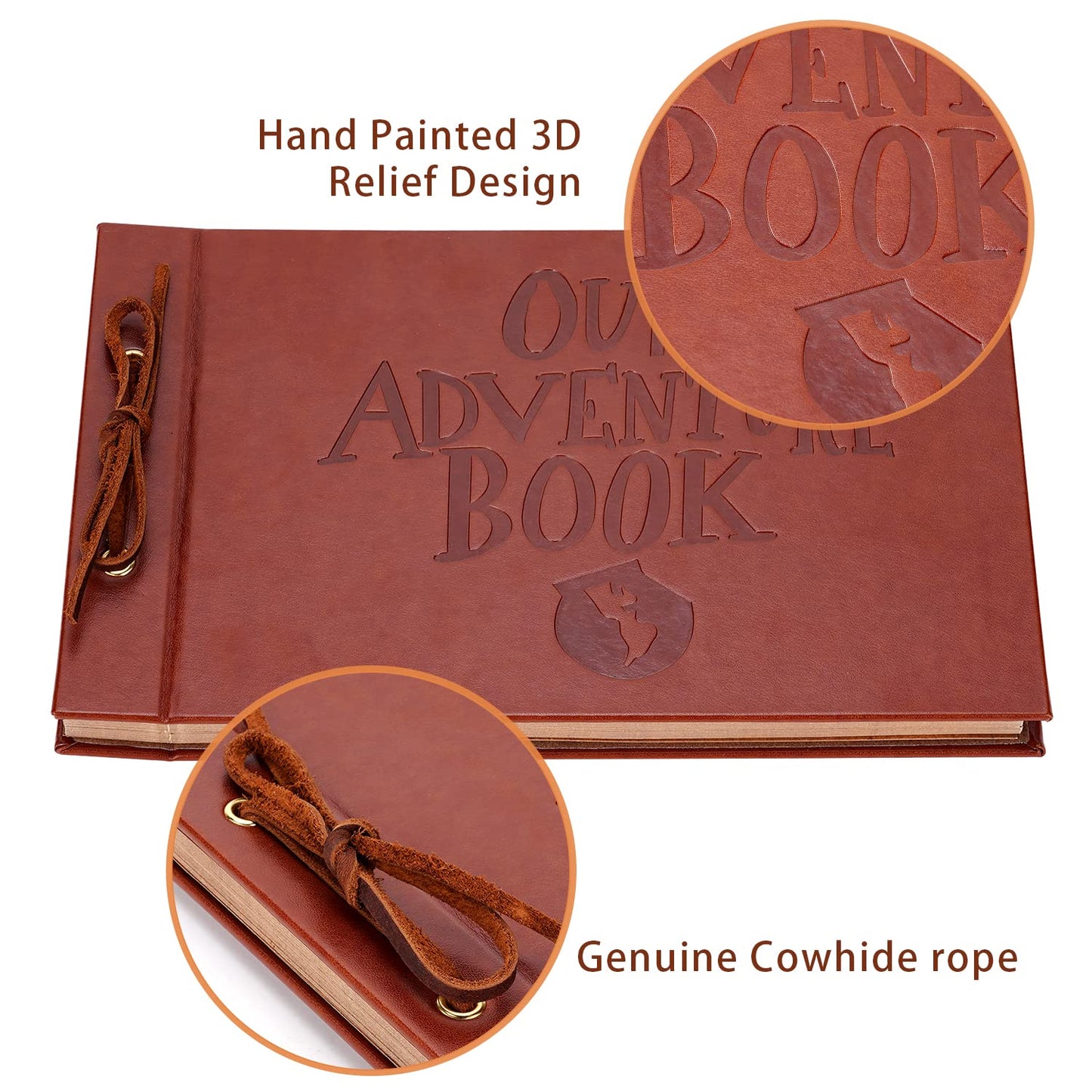 Our Adventure Book Scrapbook Photo Album,3D Embossed Words Leather Memory Book with 80 Pages for Couples Gifts,Anniversary Wedding,Valentine's Day