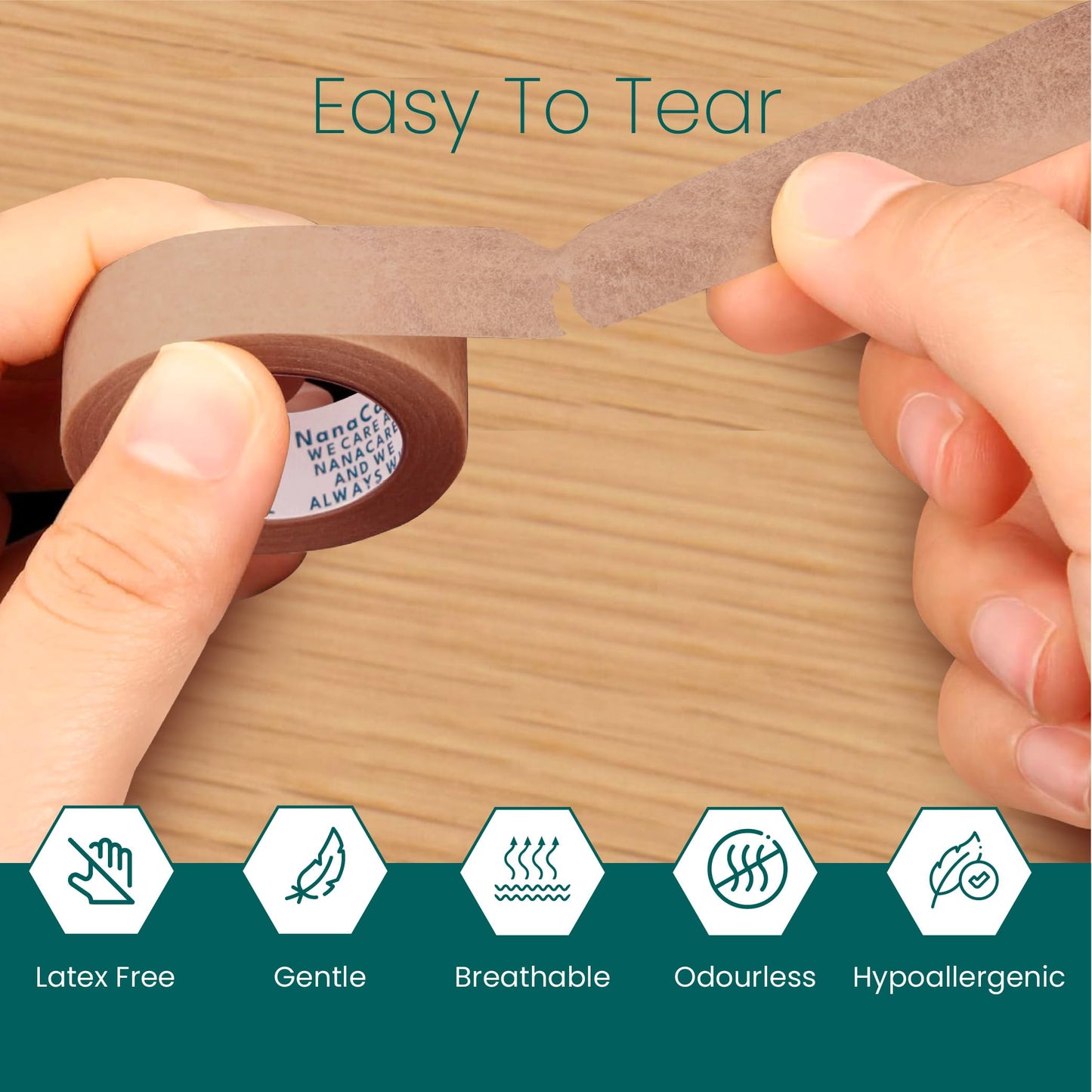Nanacare Tan Surgical Tape 0.5" x 11yd (6 Rolls) +10pc Gauze Pads | Microporous Micropore Tape | Skin Coloured Nose Tape|Medical Tape for Skin, Dressings,Face, Wound Care | First Aid Bandage Tape