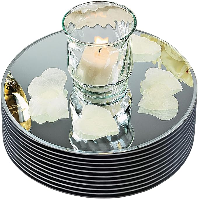 8" Round Mirror Centerpieces for Tables Decorations, 10 Pack Acrylic Circle Mirror Tray Candle Plate 2mm Thickness Mirror ...