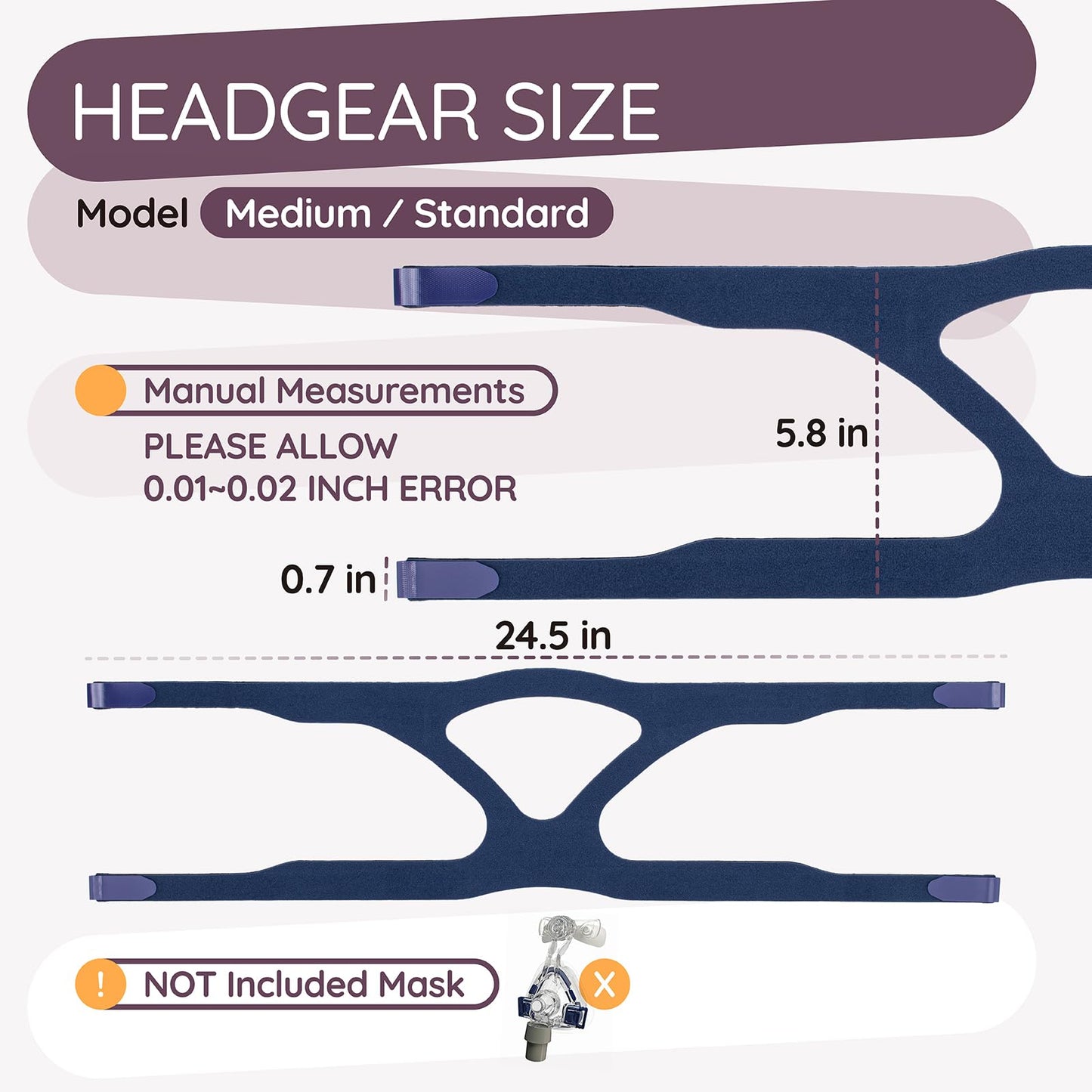 Quattro Air CPAP Headgear Strap Compatible with Resmed Mirage Quattro Frame Full Face Mask Adjustable C Pap Headband Replacement for Mirage - Medium/Standard
