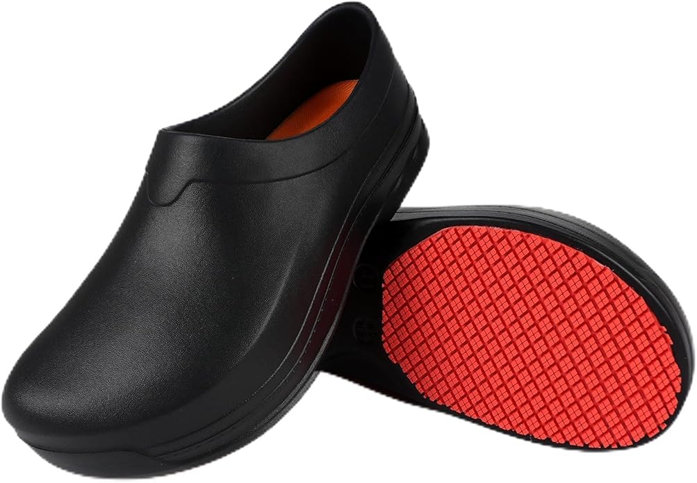 LIPROFE Men's Black Non Slip Work Clogs - Professional Chef, Nurse & Gardener Shoes - Waterproof, Oil Resistant, Comfortab...