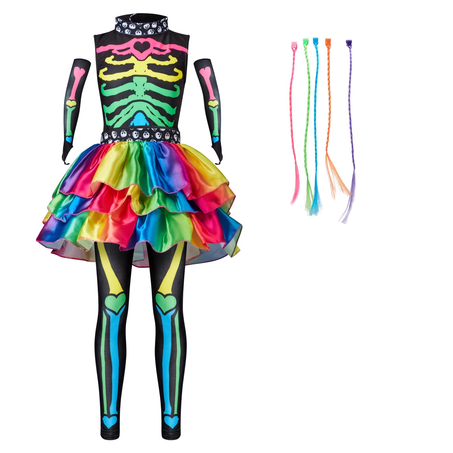 Spooktacular Creations Halloween Kids Skeleton Costume, Funky Punky Bone Colorful Skeleton Deluxe Costume, Halloween Set
