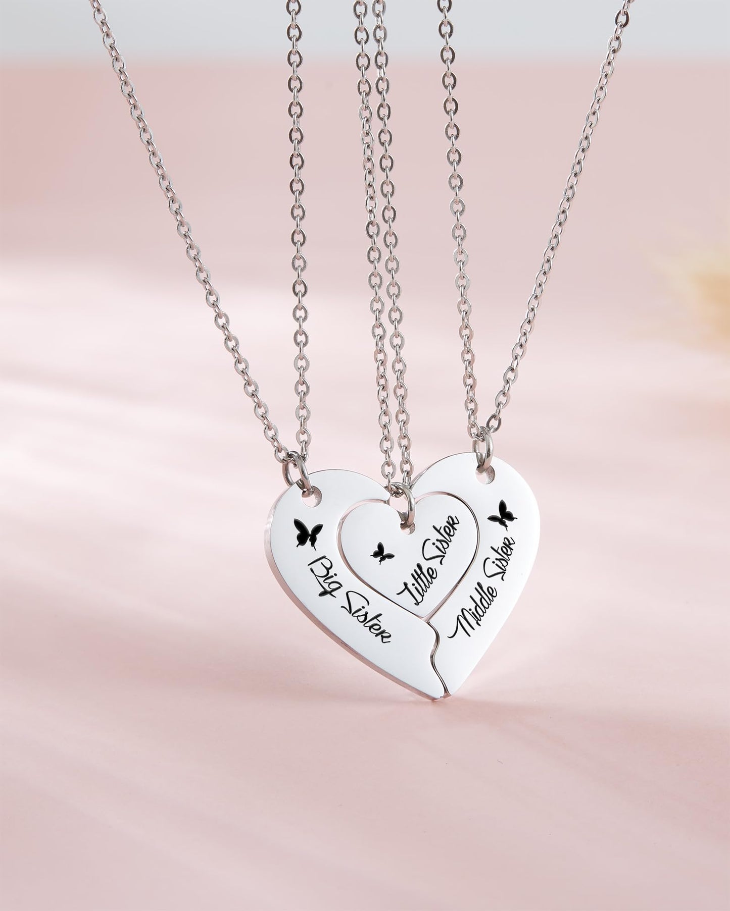 HOFOYA Matching Sisters Necklace 3 Piece Best Friends Pendant Set of 3 Split Heart Necklaces Jewelry Gifts for 3 Sisters Best Fr