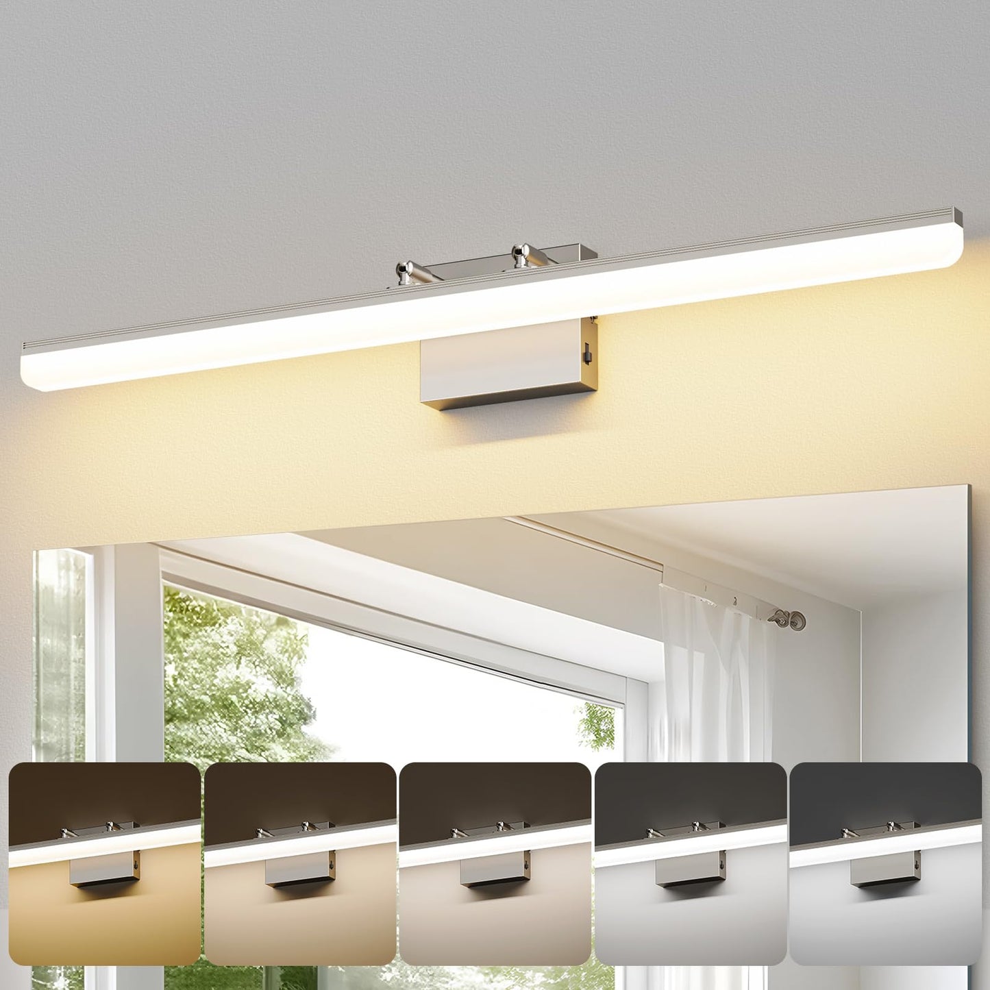 KELIDEN Brushed Nickel Vanity Light 31.5", 24W LED Dimmable Bathroom Light Bar with Adjustable Angle & 5CCT – Modern Long Wall Fixture for Bathroom, Powder Room, Bedroom, Apartment, Hotel