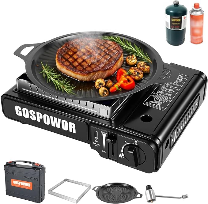 Propane or Butane Stove with Windblocker, Dual Fuel 10,000 BTU Propane Stove for Camping, Automatic Ignition,Gas Portable ...