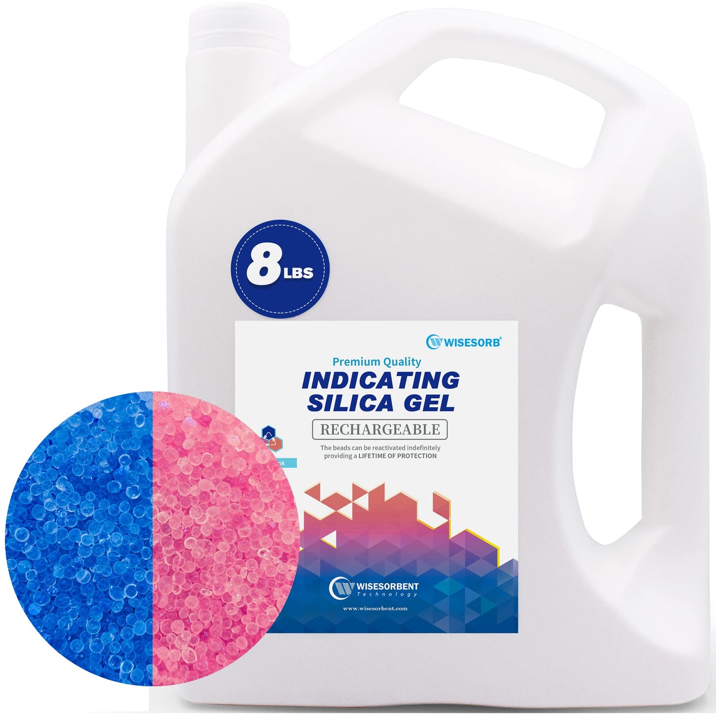 Wisesorb [Net Weight 8LBS] Blue Indicating Silica Gel Beads Desiccants - Rechargeable Desiccant Beads Silica Beads (Blue to Pink, 1 Pack of 8LBS)