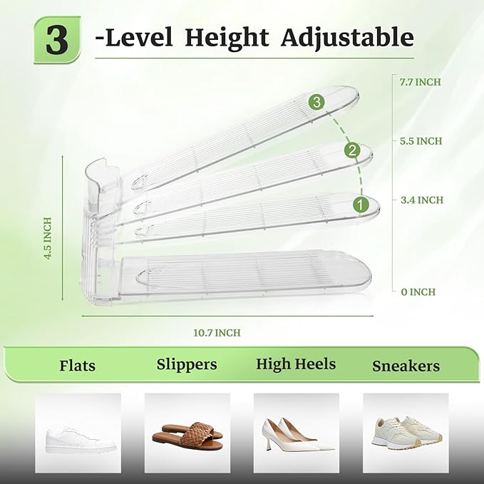 Shoe Slots Organizer, Clear Shoe Stacker for Closet Adjustable Shoe Rack Storage Space Saver,Shoes Display Shelf Shoes Holder for Organization,20 Pack