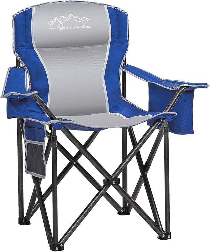 SAILARY Camping Chair Heavy Duty High Back Folding Chair with Cup Holder, 450lbs Capacity, Padded Seat, Cooler Bag & Storage Pocket, Portable for Outdoor, Beach, Fishing, Sports, Blue
