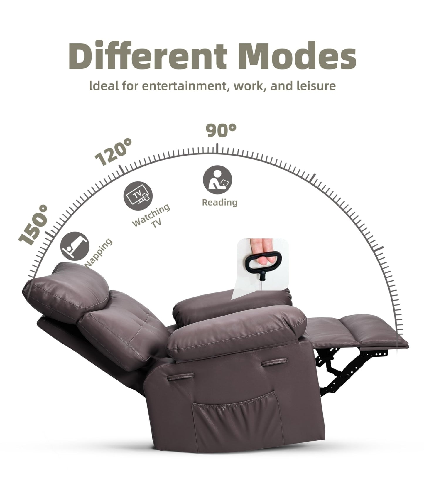 GarveeHome Oversized Recliner Chairs, Classic Manual Leather Recliner, Home Theater Seating with Lumbar & Arms Support for Living Room, Bedroom and Nursery - Brown