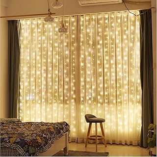 ZSJWL 300 LED Curtain Fairy Lights with Remote, 8 Modes 9.8 × 9.8 Ft Curtain String Light USB Plug in, Twinkle Silver Wire...