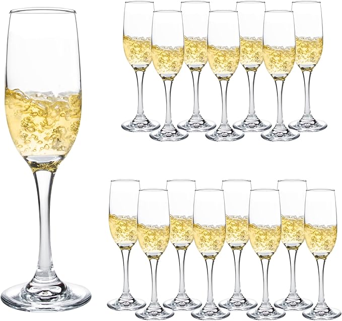 SHYRC Glass Champagne Flutes Set of 16, 6oz Classic Champagne Glasses, Sparkling Wine Glass, Champagne Flutes with Long St...