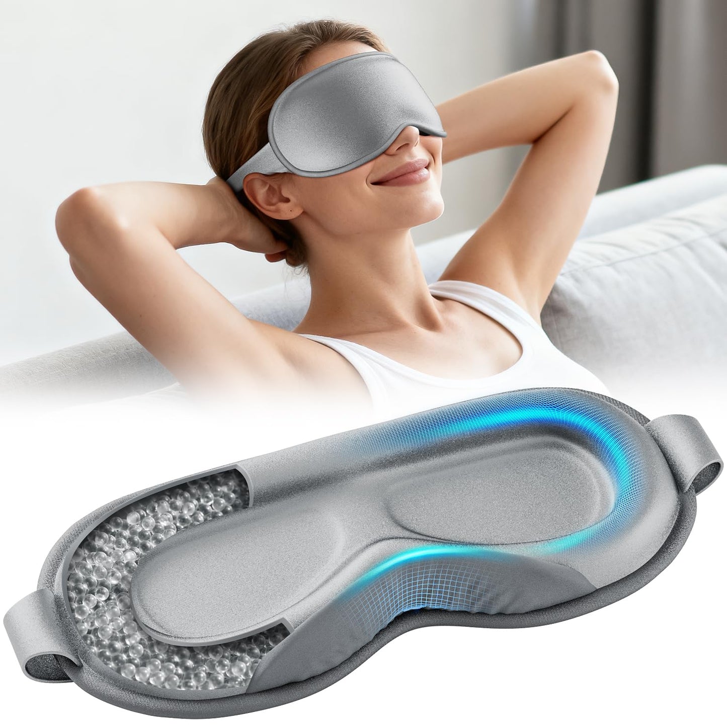 Weighted Eye Mask for Sleeping - Sleep Mask for Women & Men, Blackout 3D Contoured Sleeping Mask for Side Sleeper, Zero Pressure Soft Night Eye Cover with Adjustable Strap for Travel, Gray