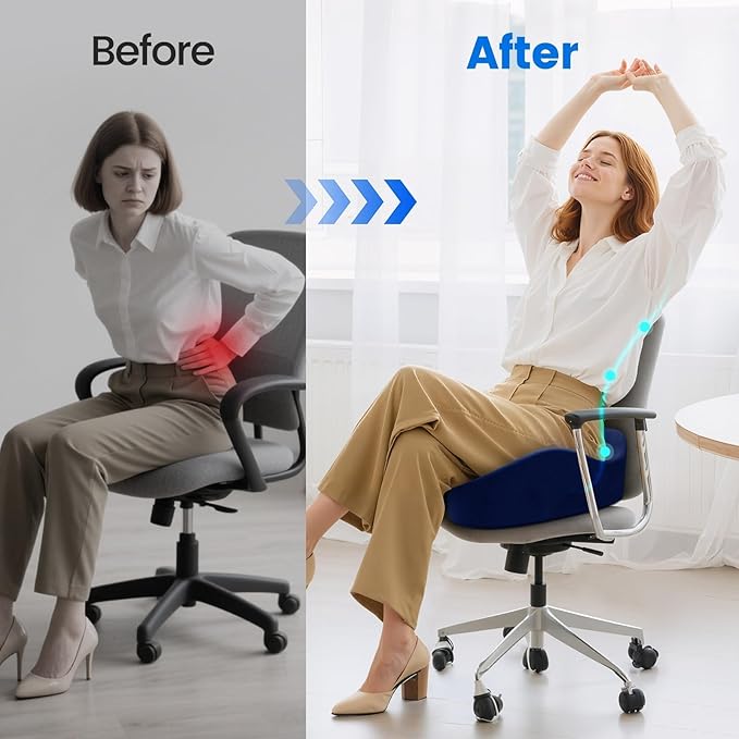 SofterCharm Seat Cushion with Carry Handle, Memory Foam for Tailbone/Sciatica Easing, Chair Cushions for Cars, Desks, Office Chair Cushion with Non-Slip Design, Ideal for Post-Surgery Recovery (Blue)