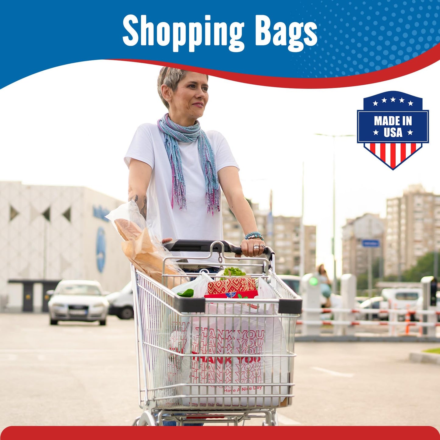 Fuxury 500 Count - Thank You Plastic T-shirt Bags White with Handles (11.5" x 6.5" x 21"), Grocery, Take Out, To Go, Restaurants, Convenience Store,Retail Shopping Bags in Bulk for Small Business