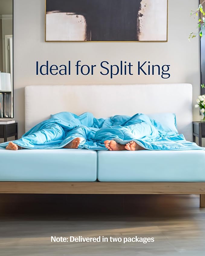 REST® Evercool®+ Cooling Fitted Sheet, Split King, Light Blue, 13’’Deep (Stretched up to 15’’) Silver Infused Cooling Bedding for Hot Sleeper and Night Sweat, for Fresh and Hygienic Sleep