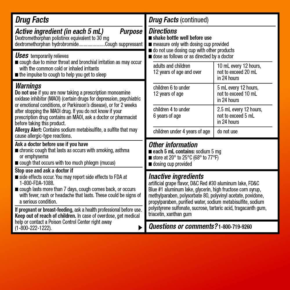 Amazon Basic Care 12 Hour Cough DM Syrup, Extended-Release Dextromethorphan, Grape Flavor Liquid Medicine, 5 fl oz (Pack of 2)