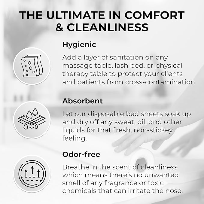 Disposable Massage Bed Cover - 60 Sheets Per Roll, Non-woven Disposable Material - Ideal for Spa, Massage Table, Tattoo, Waxing Table - No Crinkle Table Sheets - 31.5 x 71 Inches (1 Roll)