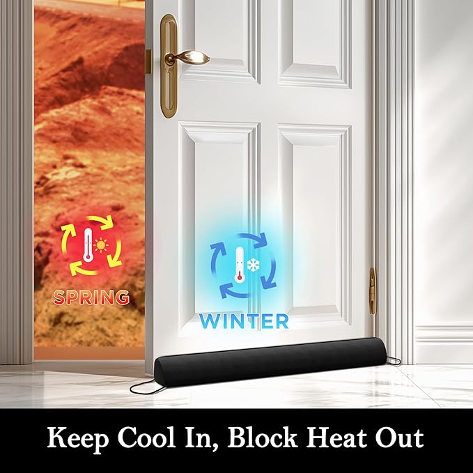 Sunolga Door Draft Stopper Blocks Hot and Cold Air with Removable Washable Cover for Bottom of Door, All-Season Seal for Noise, Light, Dust, Door Sweep for Gaps Up to 3", Home Essentials, 34", Black