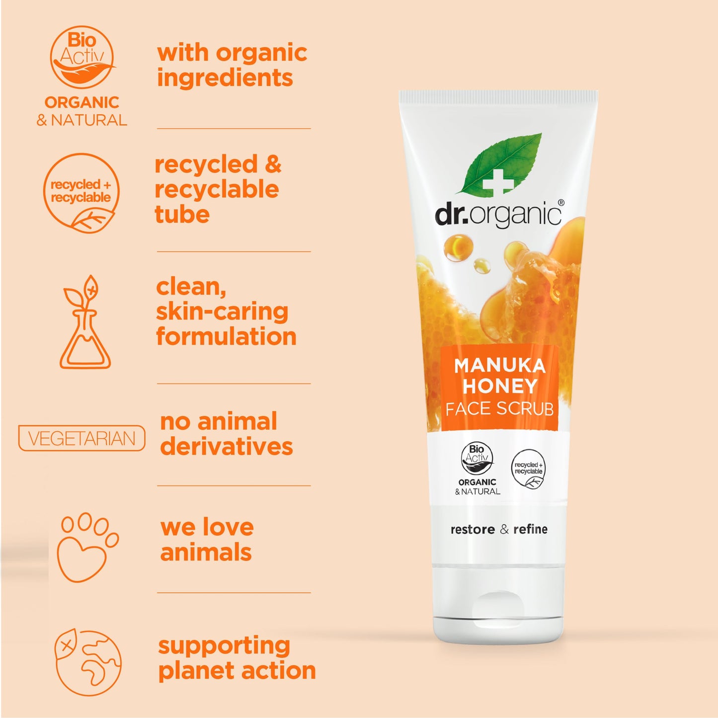 Dr. Organic Manuka Honey Face Scrub | Deep Cleansing and Exfoliating for Dry Skin, Removes Impurities and Excess Oil, Moisturizi