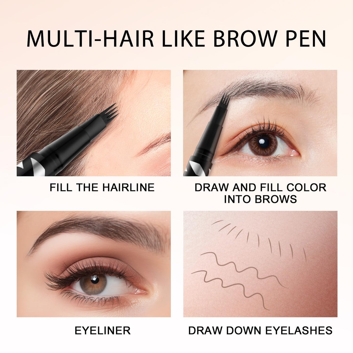 LAVONE 2-IN-1 Dual-ended Waterproof Eyebrow Pencil, 4 Tip Microblading Pen and Ultra-Precise Brow Pencil, Dual-ended Eyebrow Brush, Natural Looking Dark Black