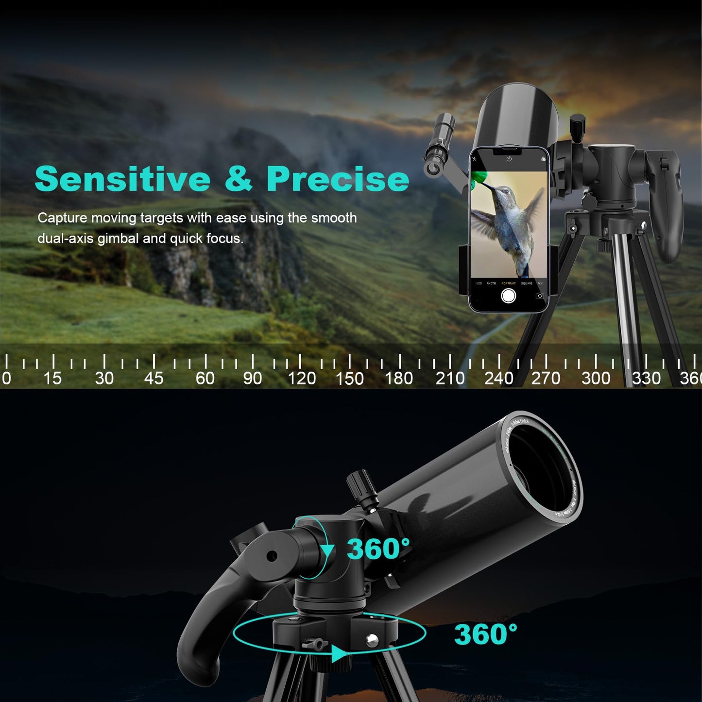 HOROX Maksutov-Cassegrain Telescopes for Adults Astronomy, 80mm Aperture 850mm Catadioptric Compound Telescope, Compact Portable Travel Telescope, w. Pro Tripod & Phone Adapter
