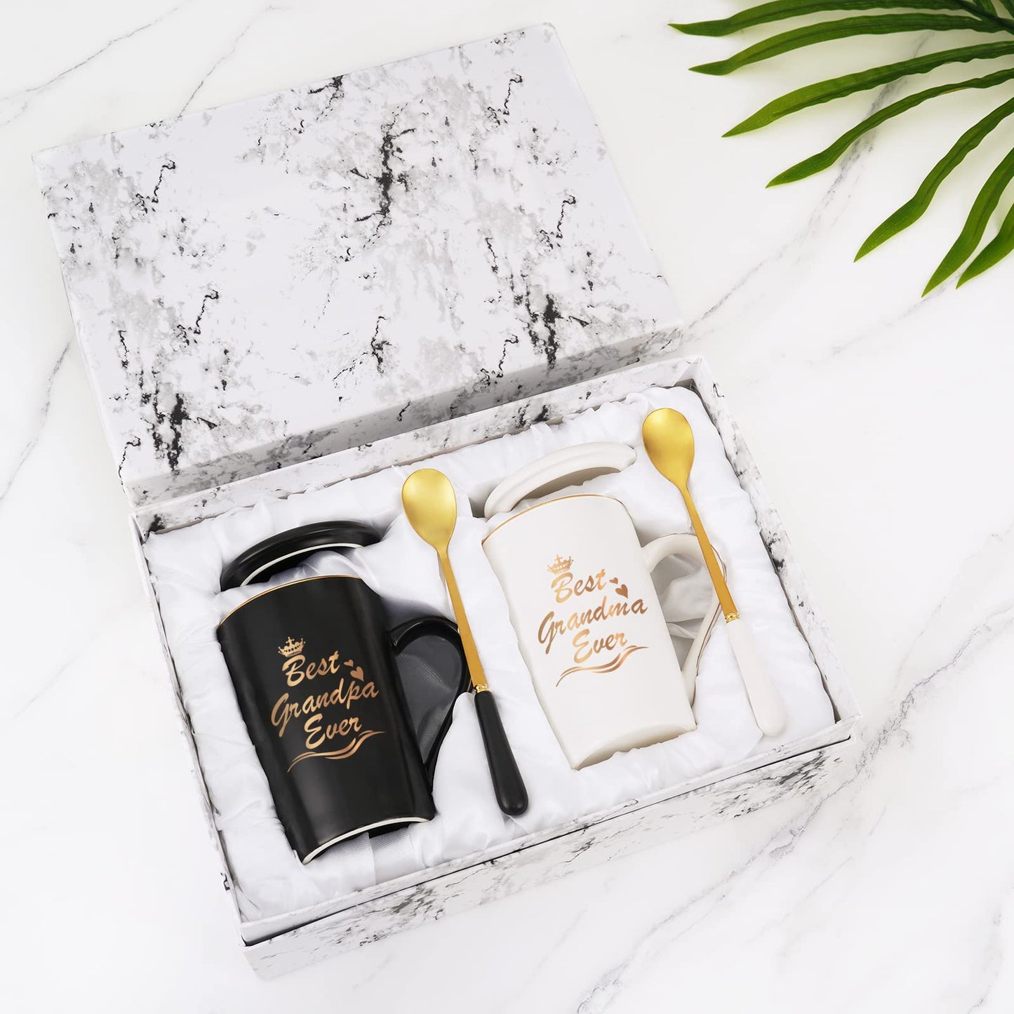 Cabtnca Grandparents Gifts, Best Grandma Grandpa Ever Mug Set, Grandma Grandpa Mugs, Grandma Grandpa Gifts, Grandparents Christmas Gift, Gifts for Grandparents from Granddaughter Grandkids, 14Oz