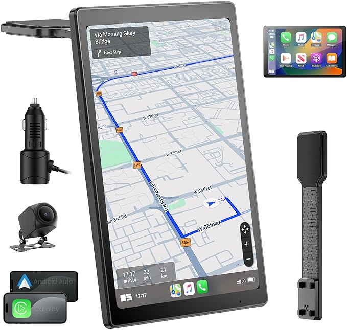 8” Wireless Apple CarPlay Screen for Car with Android Auto & 1080P Backup Camera, Rotatable Touchscreen Car Stereo, Vertic...