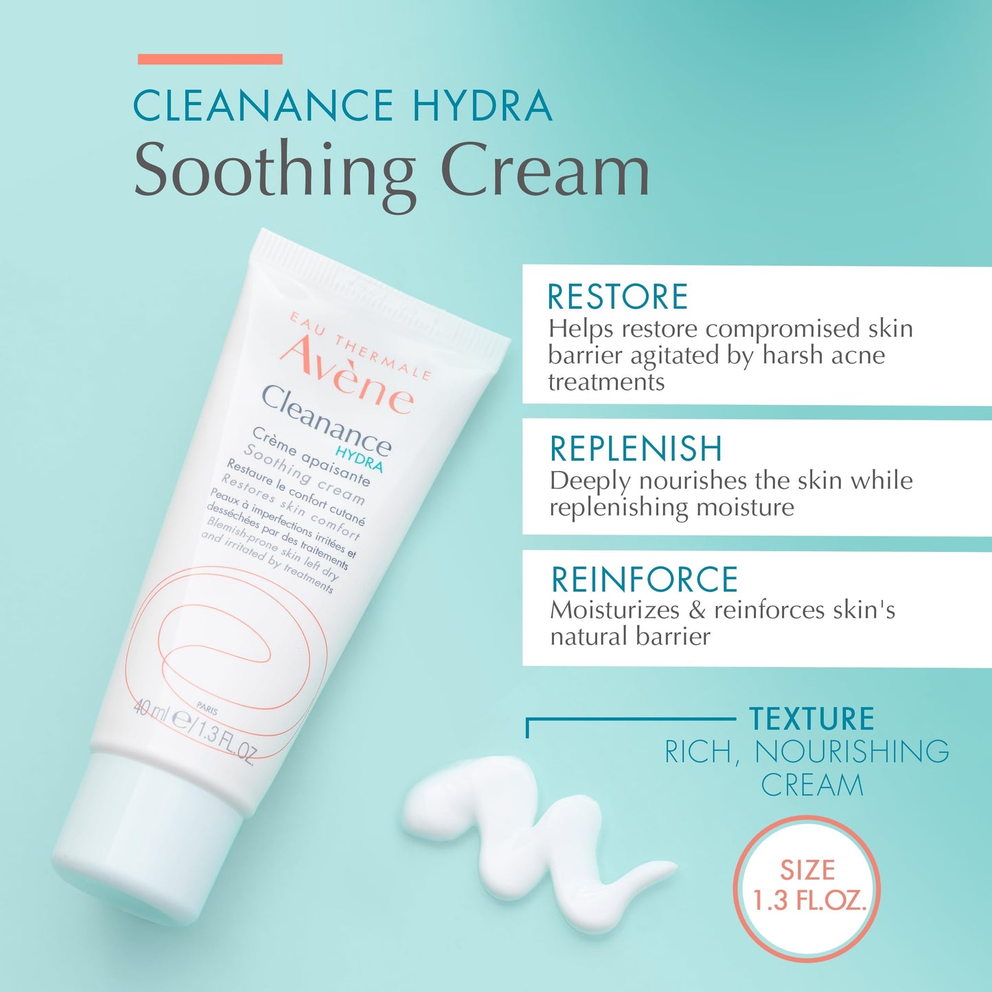 Avne Cleanance HYDRA Soothing Cream, Rich Moisturizer, Adjunctive Care for Drying Acne Treatments, 1.3 oz.