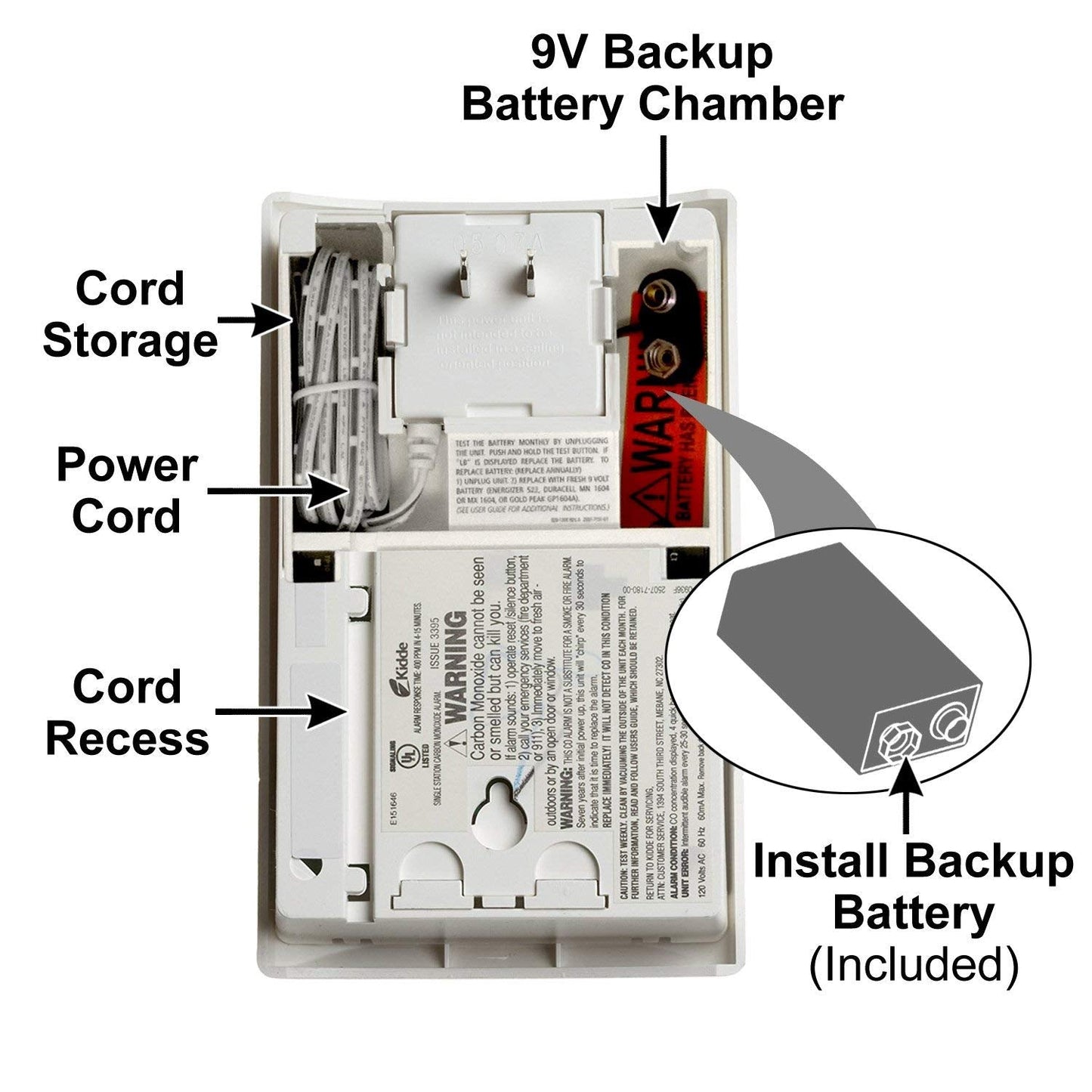 Kidde Carbon Monoxide Detector, Plug In Wall with 9-Volt Battery Backup, Digital LED Display