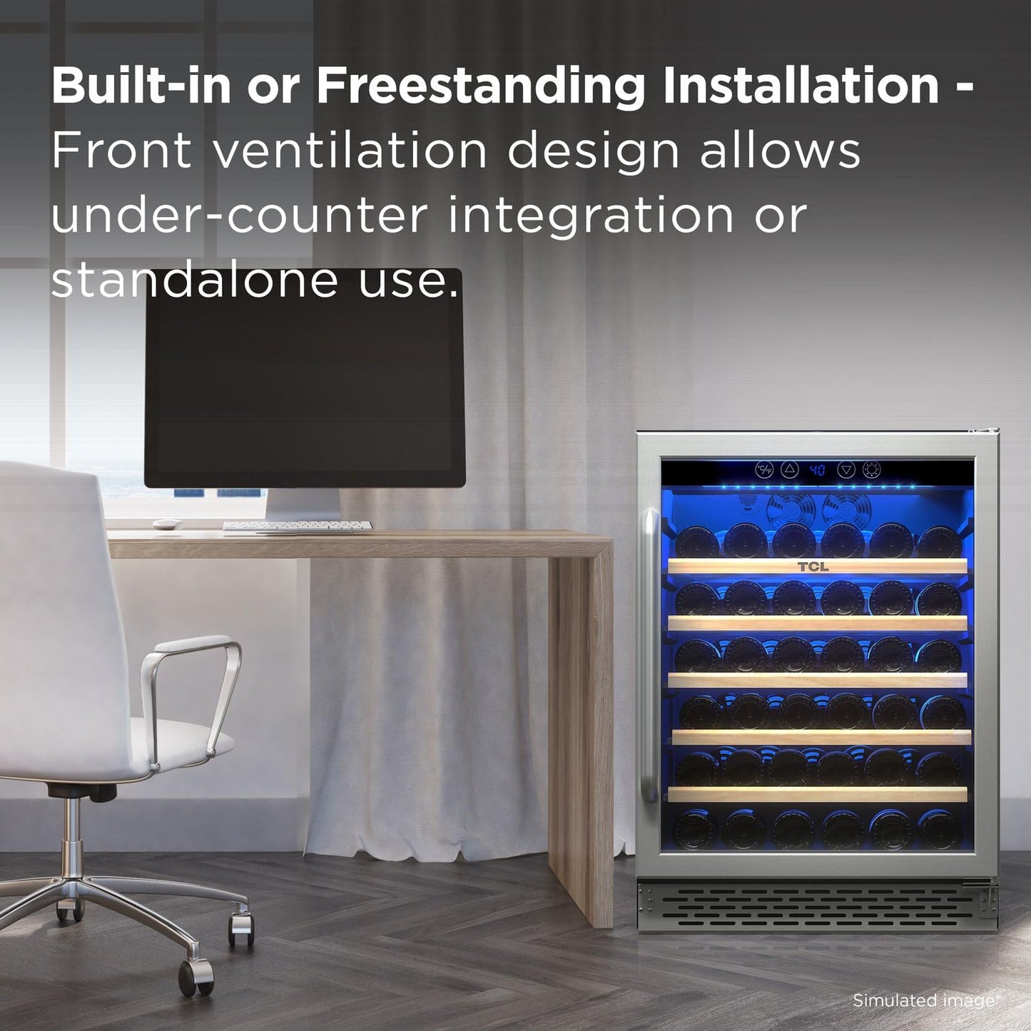 TCL 52 Bottle 5.3 Cu Ft Wine Cooler, Freestanding Mini Fridge with Glass Doors, Low Noise Operation, Digital Controls & LED Lighting