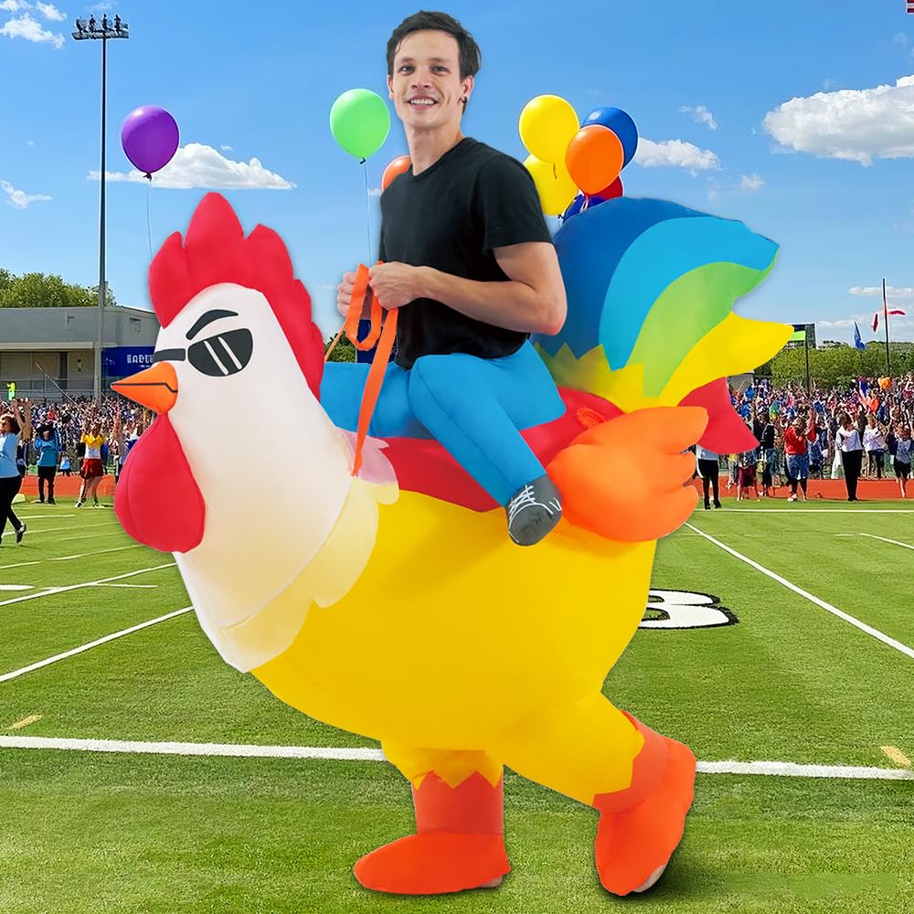 KOOY Inflatable Costume Adult, Chicken Costume, Inflatable Costumes Women Men, Ride On Rooster Costumes Fancy Funny Chicken Suit Blow up for Halloween Party