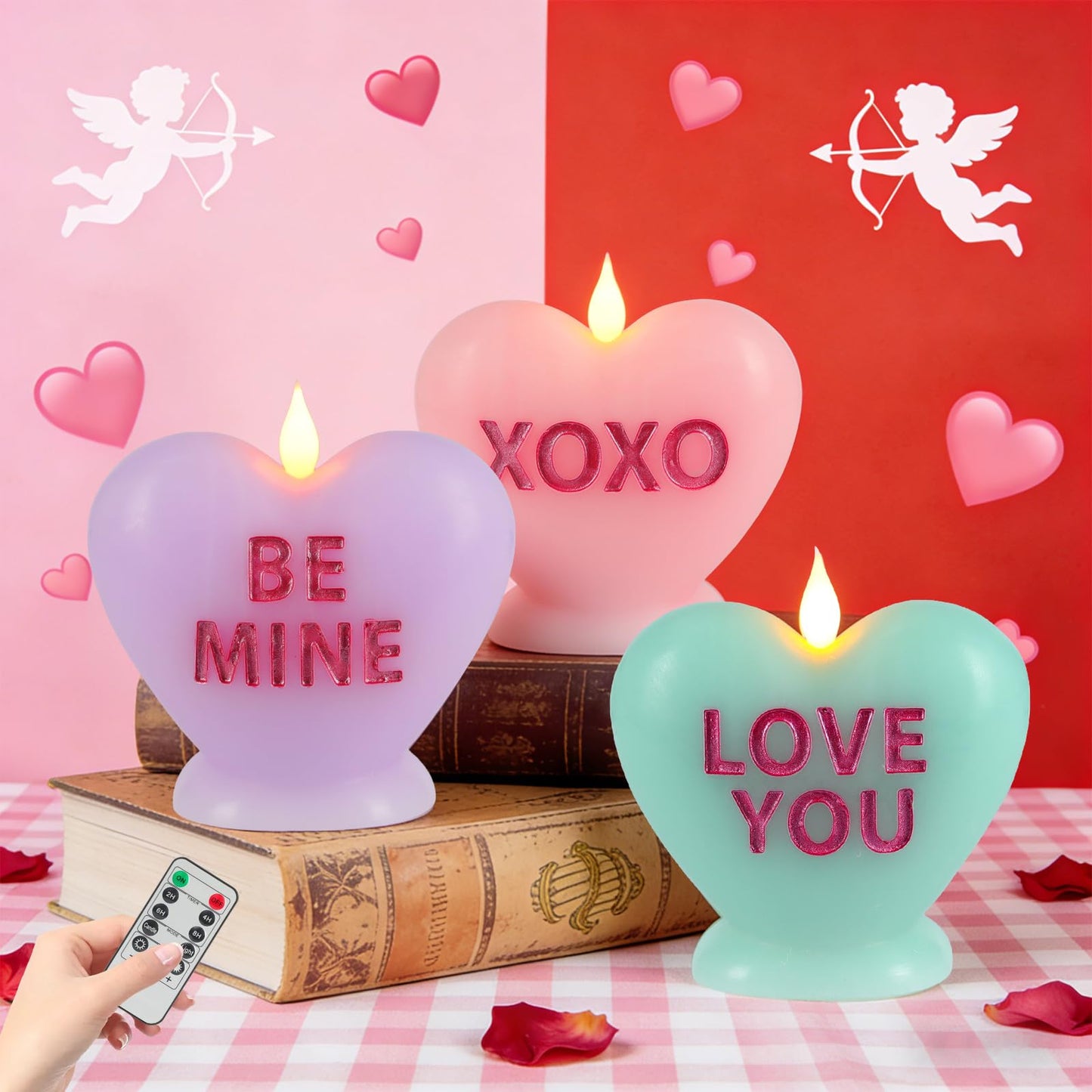 Sariiraw 3 Pcs Valentine Heart Shaped Flameless Candle with Remote & Timer - Romantic LED Mood Light, Battery Operated for Valentine's Day, Anniversary & Home Decor