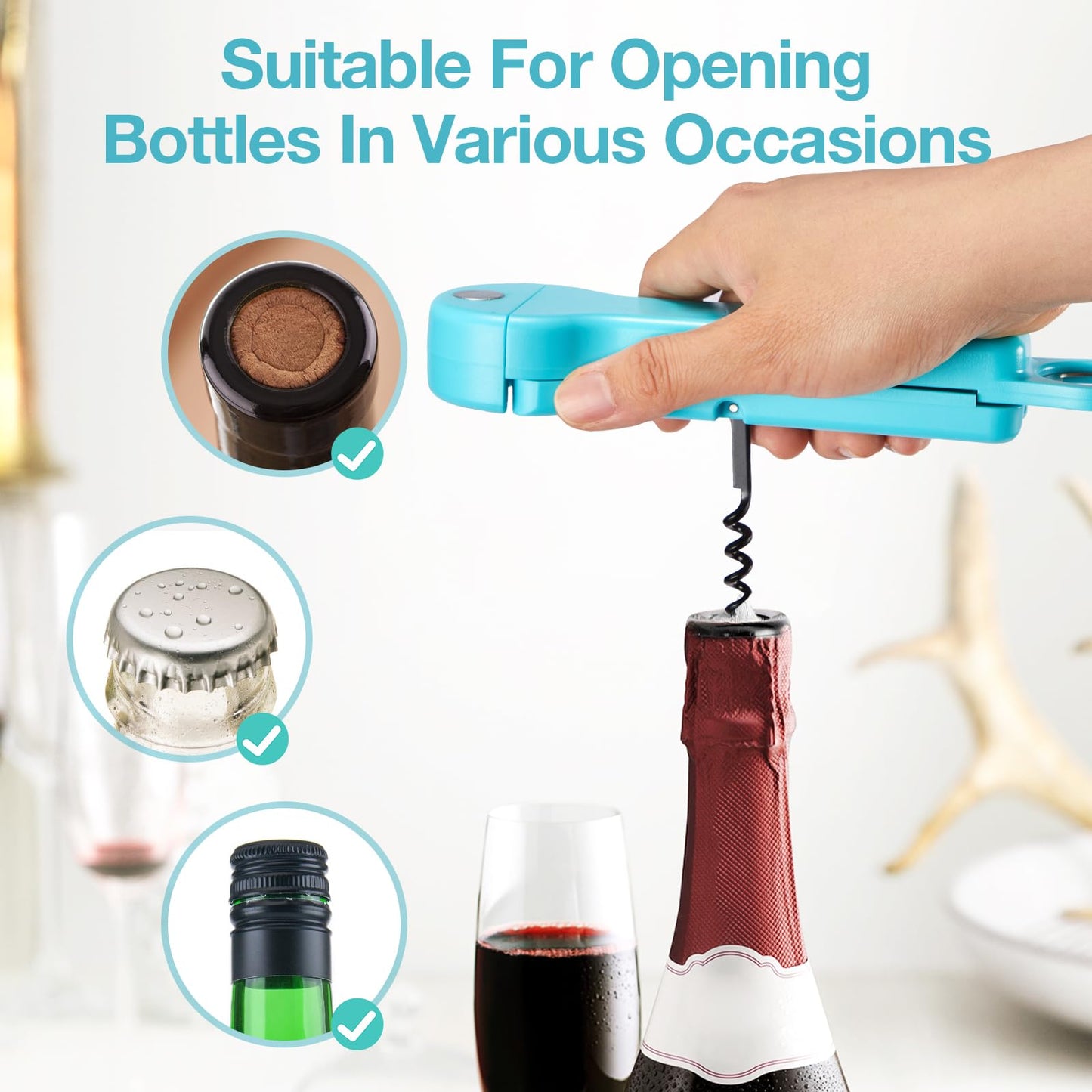 UYWLYCL Jar Opener Bottle Opener and Lid Opener for Seniors with Arthritis, Weak Hands, Multi 7 in 1 Retractable Magnetic Can Opener, Original Kitchen Wine Opener Gadgets (Cyan)