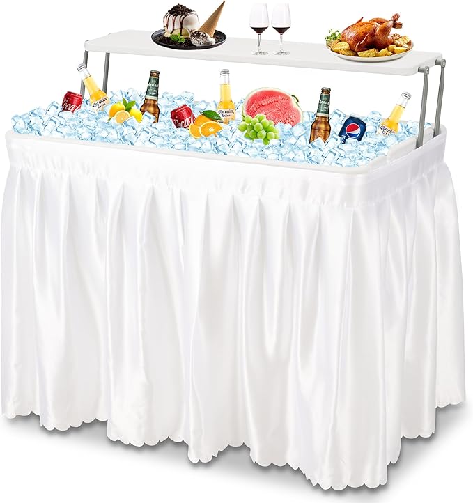 Dragosum Outdoor Cooler Table with Drain and Shelf, Folding Ice Cooler Table with Matching Skirt, Portable Table Coolers 4...