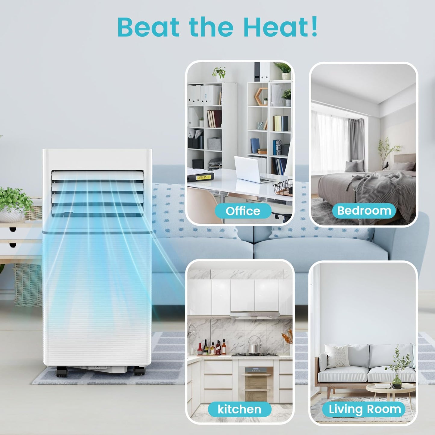Electactic Portable Air Conditioner 10,000 BTU, 3-in-1 AC Cooler Dehumidifier Fan with LED Display, Remote Control, Quiet, Sleep Mode, 360° Casters, Window Kit for Room Office Apartment Garage