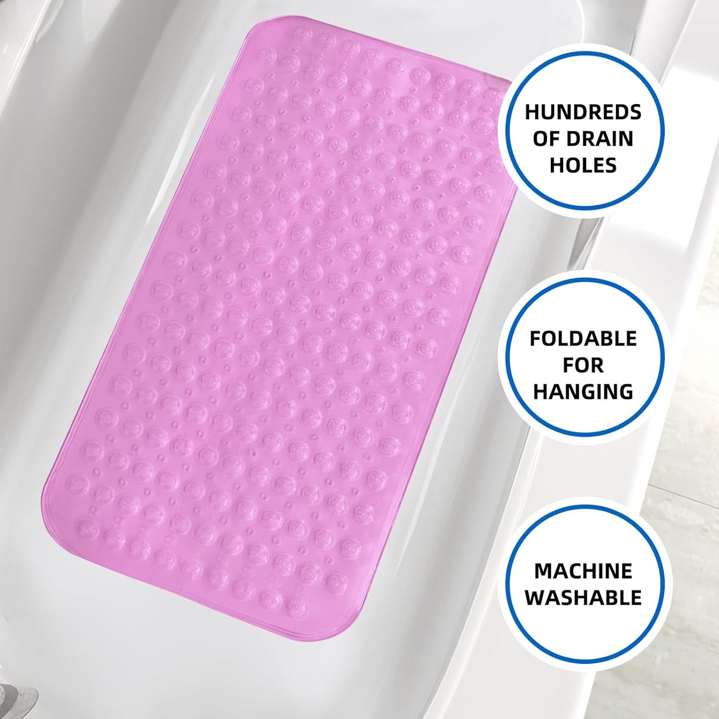 ZHICHENG Bath Mat - Shower Mat Non Slip - Long 31.88 x 15.74 Inch Bathroom Mats for Tub Nonslip - Anti Slip Bathmats - Bathtub Mat Non Slip with Massage Particles (Transparent Pink)