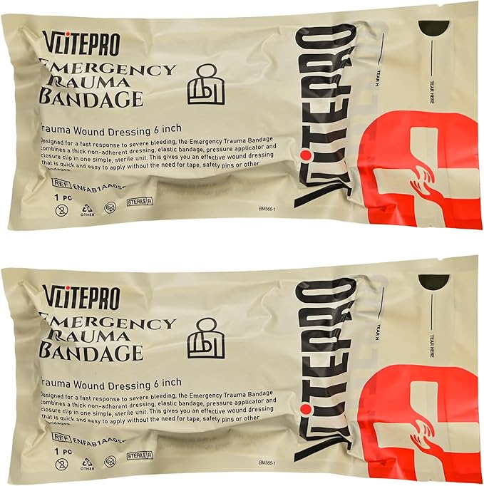 6" Israeli Emergency Bandage, Sterile Vacuum Sealed Compression Trauma Wound Dressing, Medical Pressure Bandage for Bleedi...