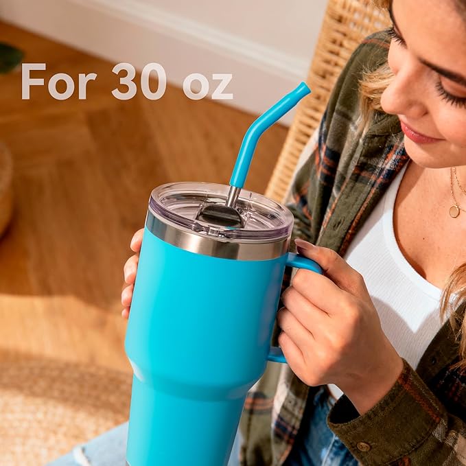 2 PCS 30oz Reusable Straws Ideal for 30oz Stanley Cup & 24oz Tumblers, Stainless Steel Drinking Straw with Anti-Clank Silicone Bottom, Fits Most Medium-Size Mugs