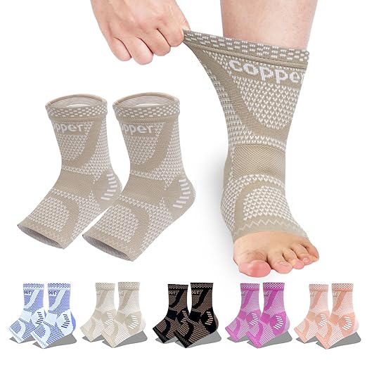 LISEPWU Copper Ankle Brace, Copper Infused Ankle Support Compression Sleeve for Men & Women, for Foot Pain Relief, Sprained Recovery, Achilles Tendonitis, Daytime or Night Use(Skin White M)
