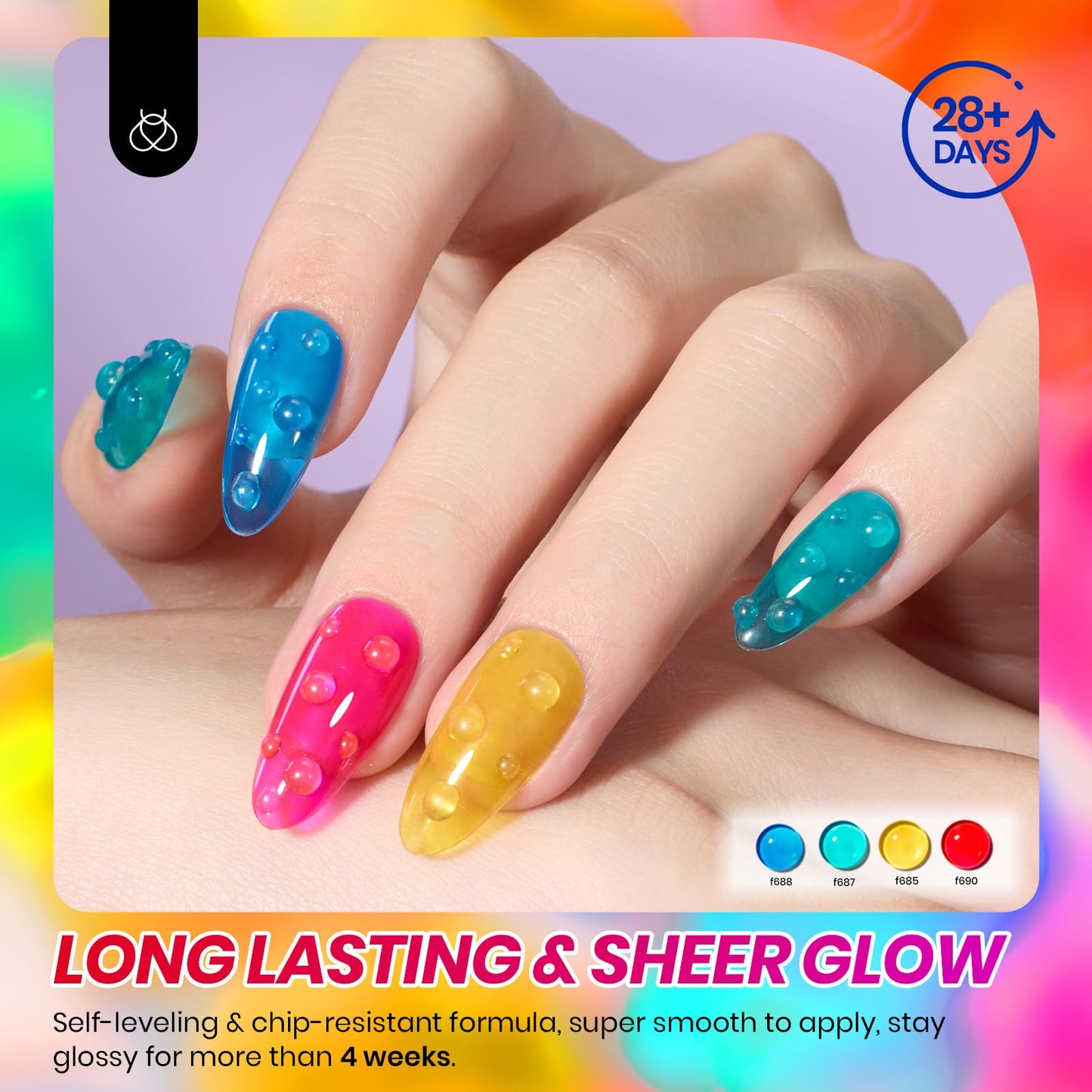 Beetles Jelly Gel Nail Polish Set, 6 Colors Summer Neon Gel Nail Polish Kit Sheer Transparent Effect Hot Pink Red Blue Yellow Gr