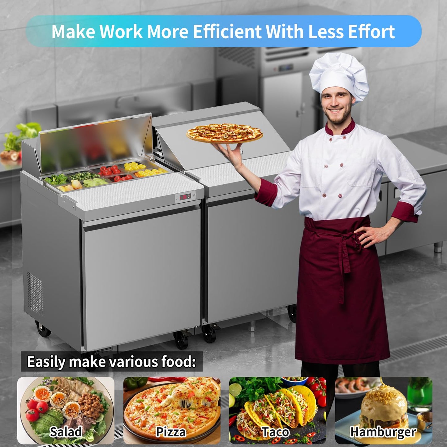LCEKY 29" W Sandwich Salad Prep Table Refrigerator Commercial Refrigerator with 8 Pans Stainless Steel Fan Cooling Kitchen Equipment